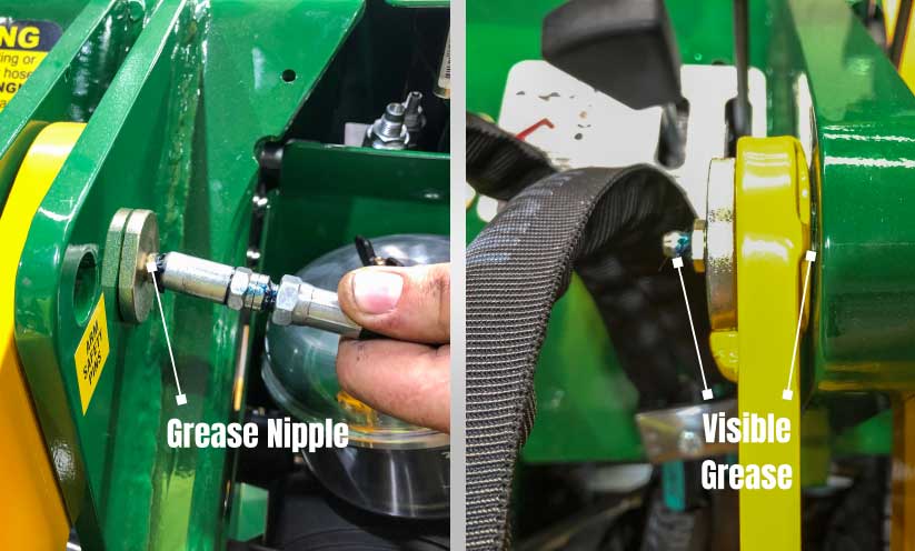 Applying grease to grease nipples on a Kanga Loader